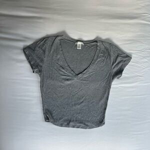 Bozzolo Gray V-Neck Short Sleeve Top, Bodycon, Crop Top